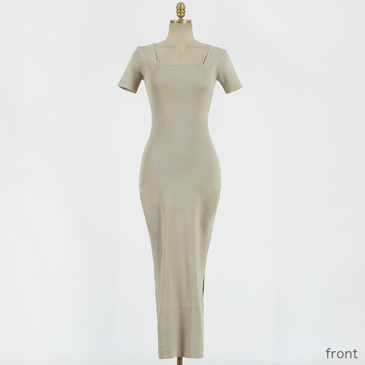 スクエアネックニットワンピース ロングワンピース スリム