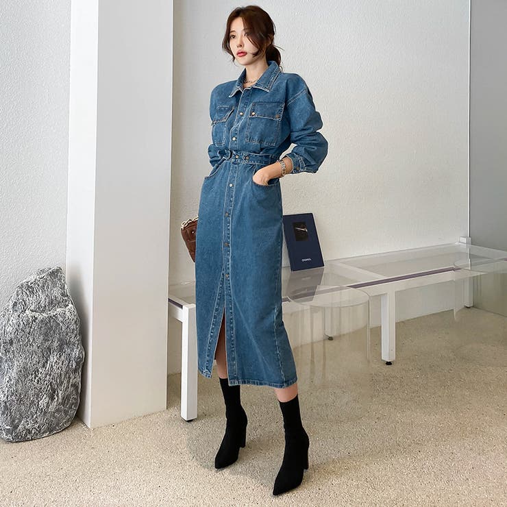 センターボタンデニムワンピース ウエストマーク スリット 品番 Ad Premium K プレミアムケー のレディースファッション通販 Shoplist ショップリスト