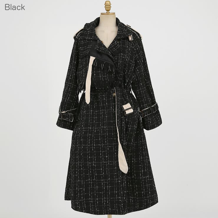 ツイードトレンチコート ロングコート エポーレット[品番：AD000012604