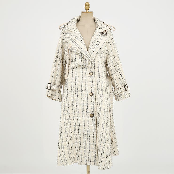 ツイードトレンチコート ロングコート エポーレット[品番：AD000012604