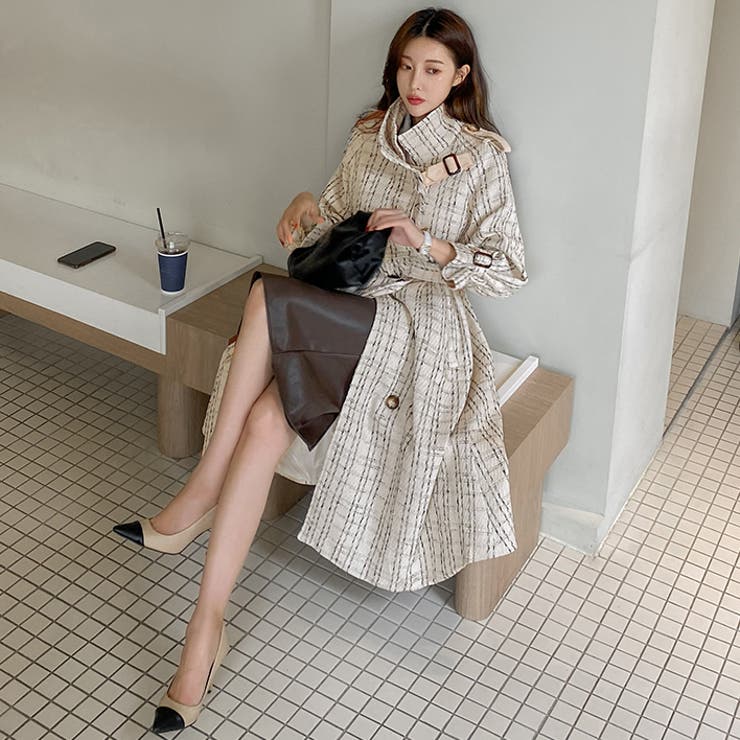 ツイードトレンチコート ロングコート エポーレット[品番：AD000012604