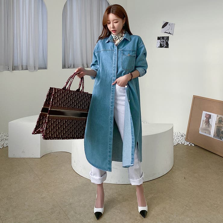 2WAYベルテッドデニムワンピース ロングワンピース シャツ