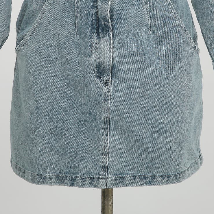 デニムシャツミニワンピース ハイウエスト ドロップショルダー | PREMIUM K | 詳細画像15 