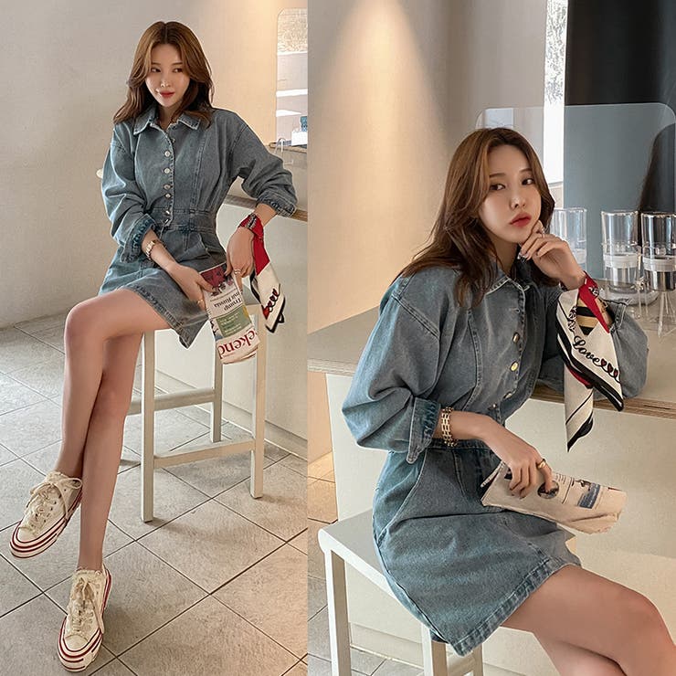 デニムシャツミニワンピース ハイウエスト ドロップショルダー | PREMIUM K | 詳細画像2 