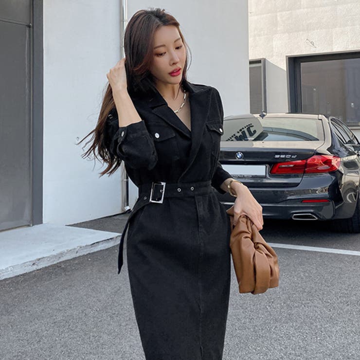 テーラードカラーデニムワンピース ウエストマーク フロントスリット | PREMIUM K | 詳細画像14 