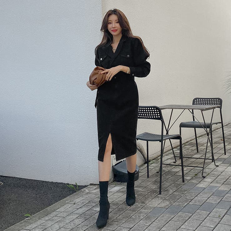 テーラードカラーデニムワンピース ウエストマーク フロントスリット | PREMIUM K | 詳細画像18 