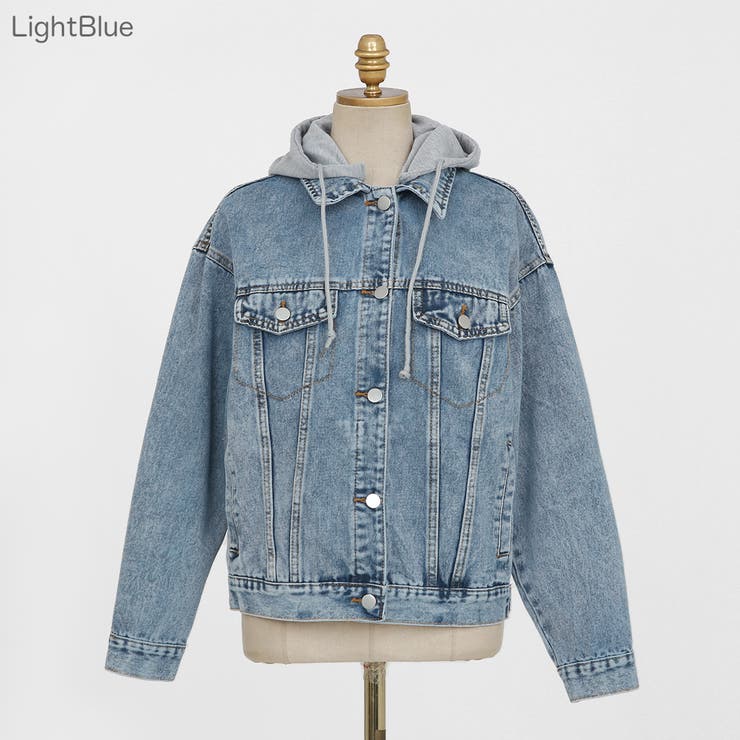 2WAYフードデニムジャケット 重ね着風 ドッキング | PREMIUM K | 詳細画像1 