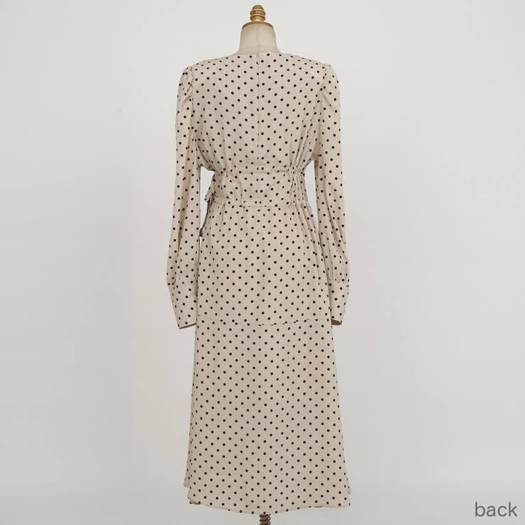パフスリーブドットロングワンピース 2WAY ハイウエスト[品番