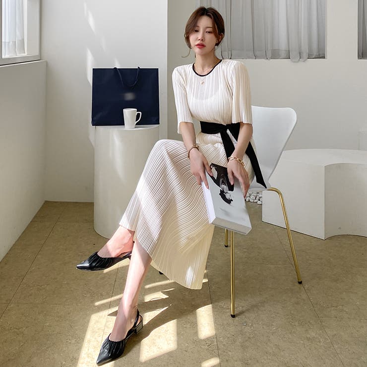 ベルトセットグラスプリーツワンピース ロングワンピース リボンベルト | PREMIUM K | 詳細画像2 
