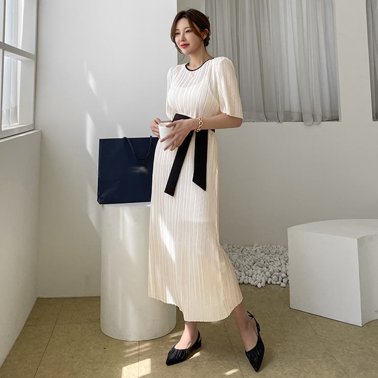 ベルトセットグラスプリーツワンピース ロングワンピース リボンベルト | PREMIUM K | 詳細画像7 