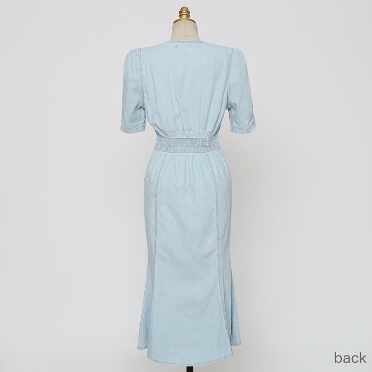 フェミニンデニムワンピース Vネック パフスリーブ | PREMIUM K | 詳細画像12 