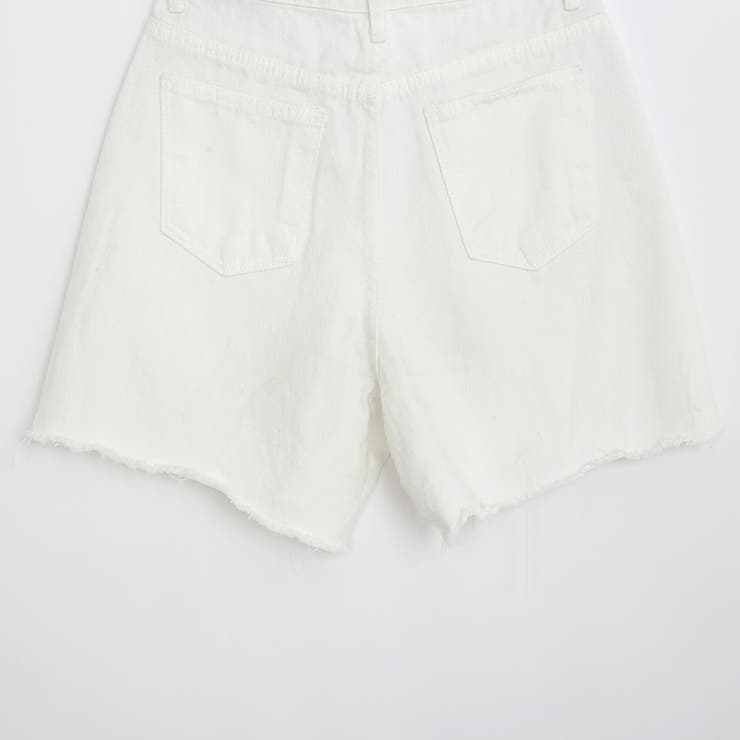 【お買得】 ハイウエストホワイトデニム ショートパンツ 短パン[品番 パンツ