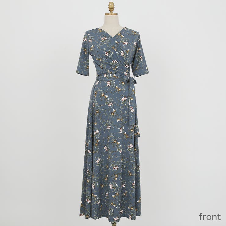 【Velnica】大人気＊完売品　カシュクール　マキシ丈ワンピース　花柄 花柄カシュクールワンピース ロングワンピース Vネック[品番