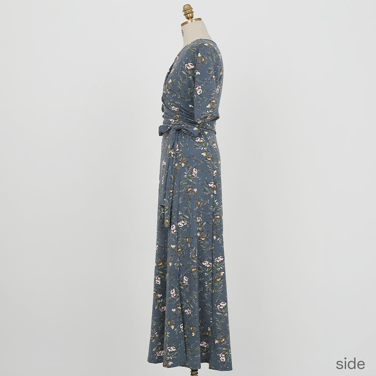 花柄カシュクールワンピース ロングワンピース Vネック[品番