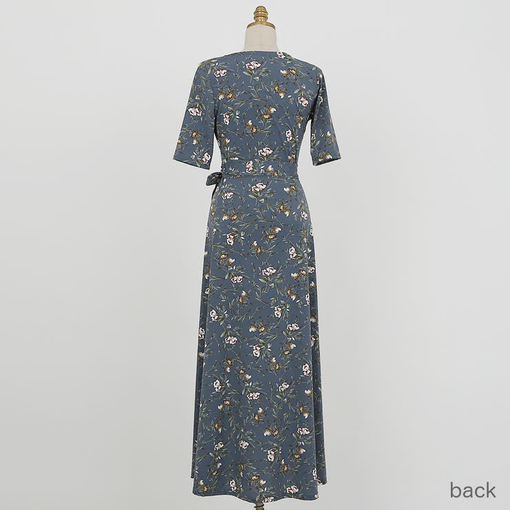 花柄カシュクールワンピース ロングワンピース Vネック[品番