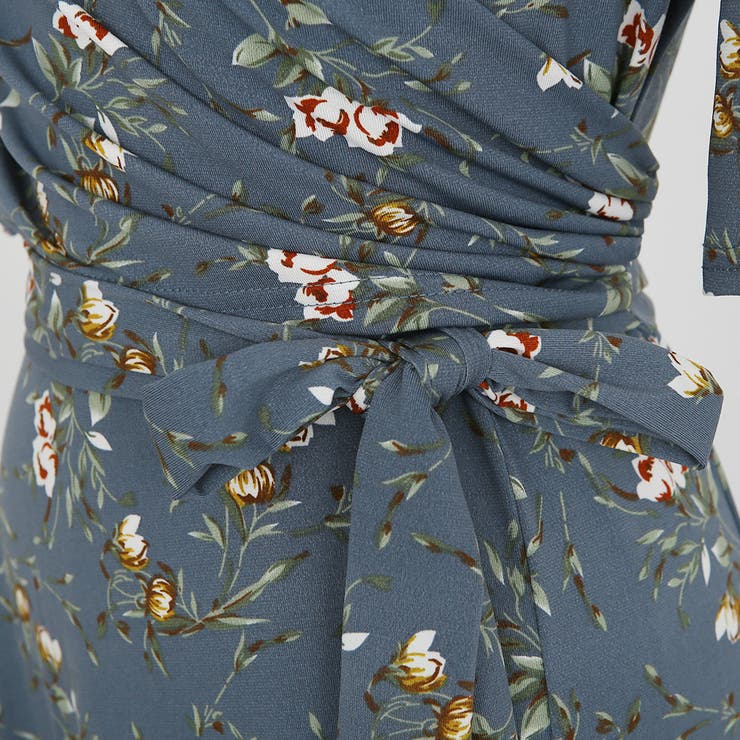花柄カシュクールワンピース ロングワンピース Vネック[品番