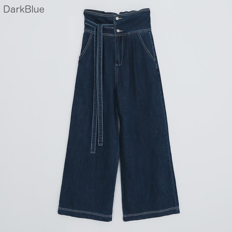 ハイウエストステッチデニムパンツ ワイドパンツ ベルテッド[品番：AD000013311]｜PREMIUM  K（プレミアムケー）のレディースファッション通販｜SHOPLIST（ショップリスト）
