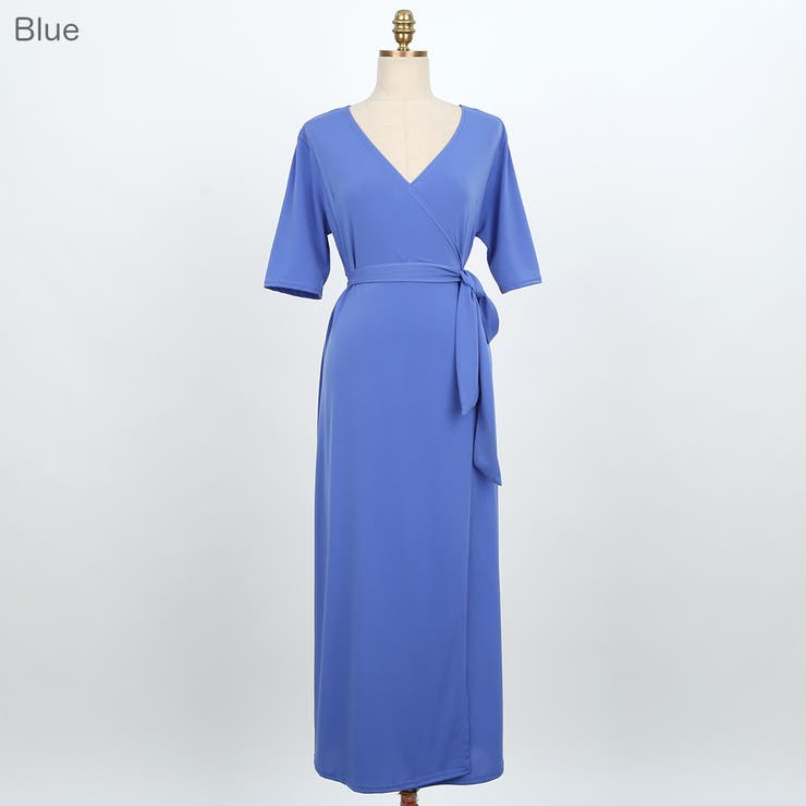 ★送料込◆3色 女神 ピンタック 後ろゴム ラップ ワンピース ドレッシーラップワンピース Vネック ロングワンピース[品番