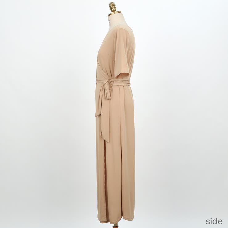 ★送料込◆3色 女神 ピンタック 後ろゴム ラップ ワンピース ドレッシーラップワンピース Vネック ロングワンピース[品番