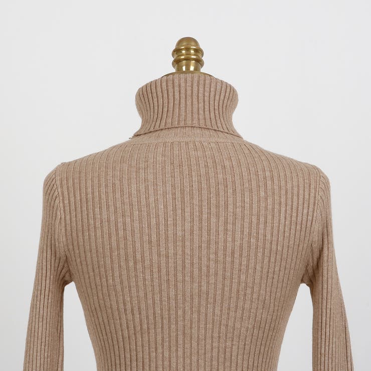 タートルネックリブワンピース ニット ミニワンピース[品番