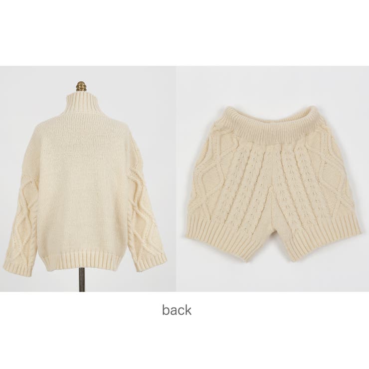 2色 ツーピース 長袖ニット ショートパンツ ルーズ カジュアル ニットショートパンツツーピース ハイネック セットアップ[品番