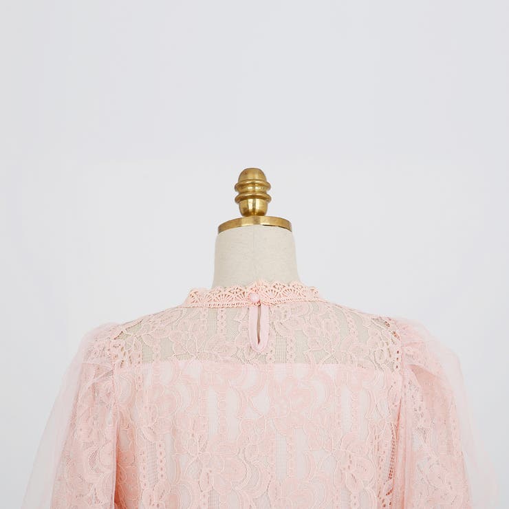 シースルーレースブラウス パフスリーブ 花柄[品番：AD000013884