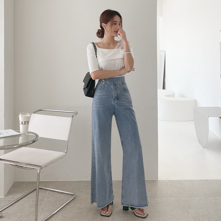 パンツ デニム ワイドパンツ フレア マキシ 切替 ハイウエスト ct25723-40459_1.jpg