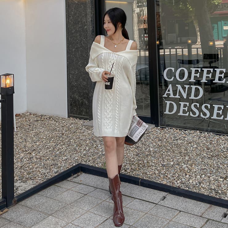 オフショルダーニットワンピース ミニワンピース 長袖 | PREMIUM K | 詳細画像8 