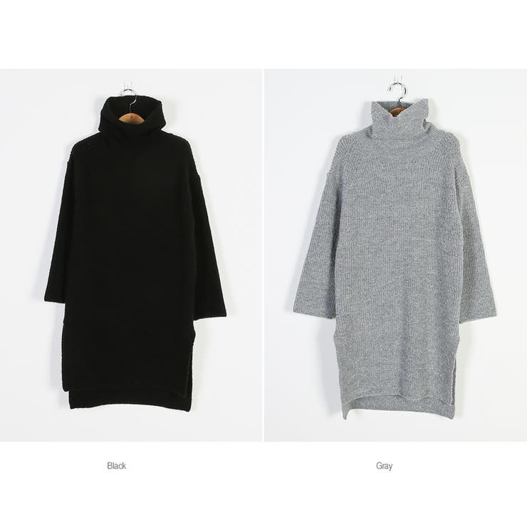 オフネックロングニットワンピース ニットワンピ タートルネック
