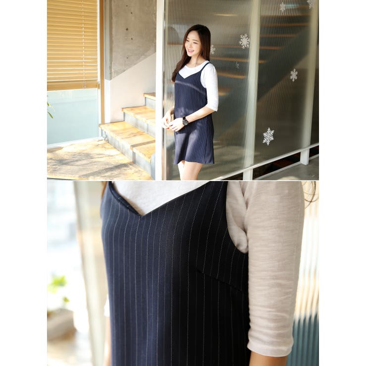 ピンストライプキャミソール ミニスカート キャミワンピ[品番