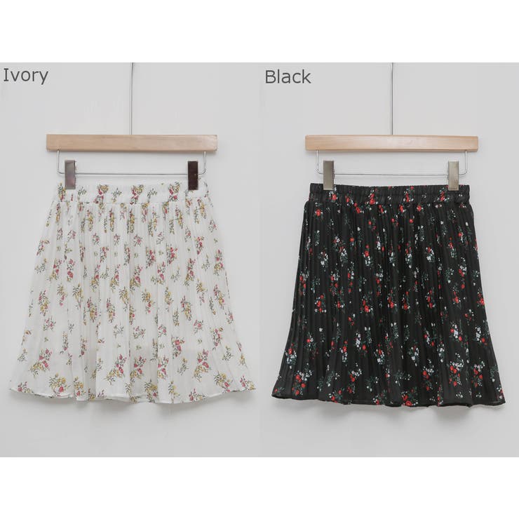 シフォンプリーツミニスカート 花柄 フラワーパターン[品番