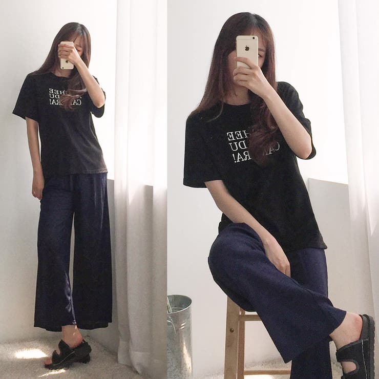しわしわ涼しいワイドパンツ ゆったり 細かいプリーツ風[品番