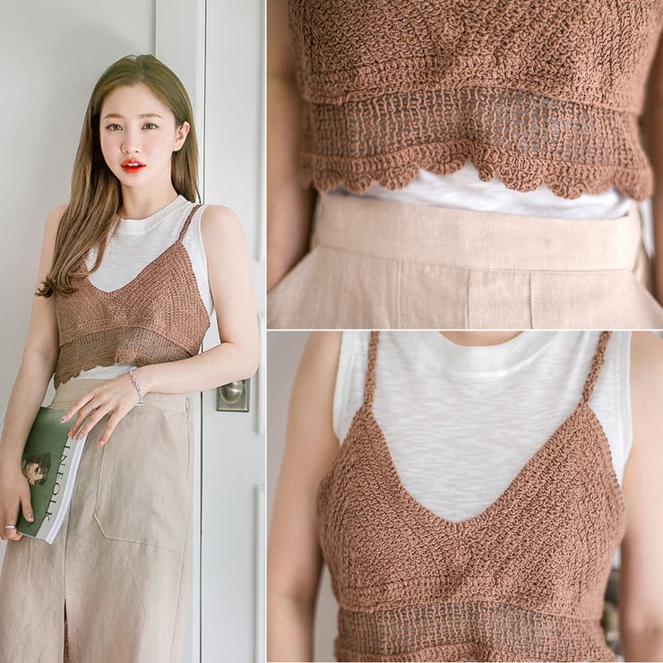 FOXニットビスチェ(F WHITE): TOPS