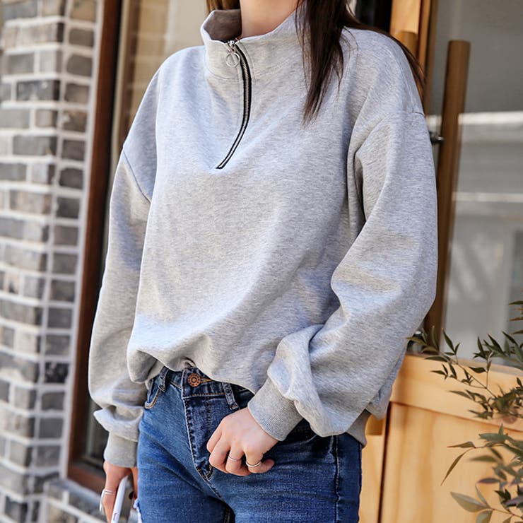 コットンハーフハイネックスウェット モックネック トレーナー[品番