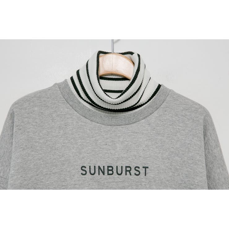 SUNBURSTタートルネック裏起毛スウェット 重ね着風 ハイネック