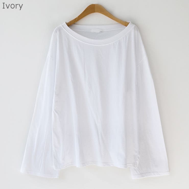 新着 ベーシックオフショルダーTシャツ ワイドネック ロングTシャツ トップス
