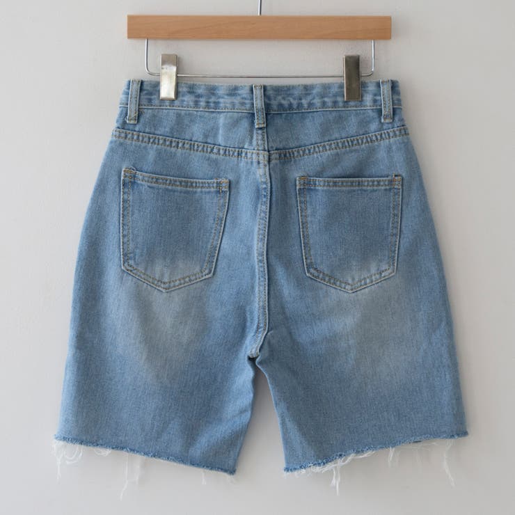 ハーフデニムパンツ ウォッシュ ショートパンツ[品番