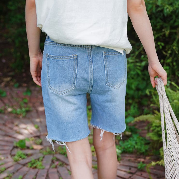 ハーフデニムパンツ ウォッシュ ショートパンツ[品番