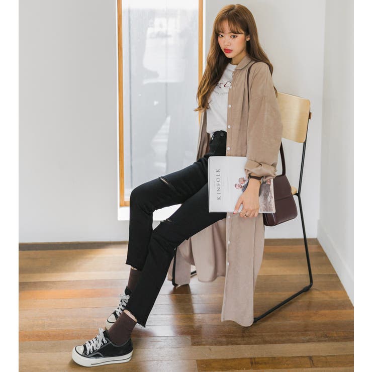 3WAYボタンロングシャツワンピース フロントボタン ウエスト