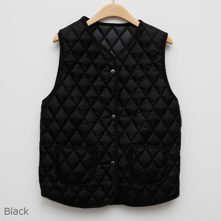 ダイヤステッチキルティングベスト ノーカラー 丸ポケット[品番