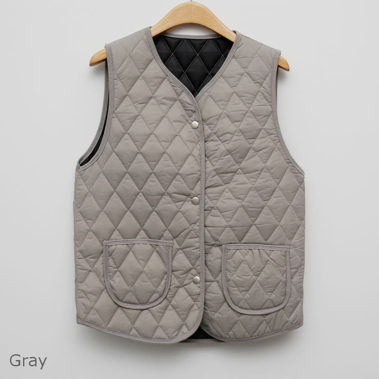 ダイヤステッチキルティングベスト ノーカラー 丸ポケット[品番