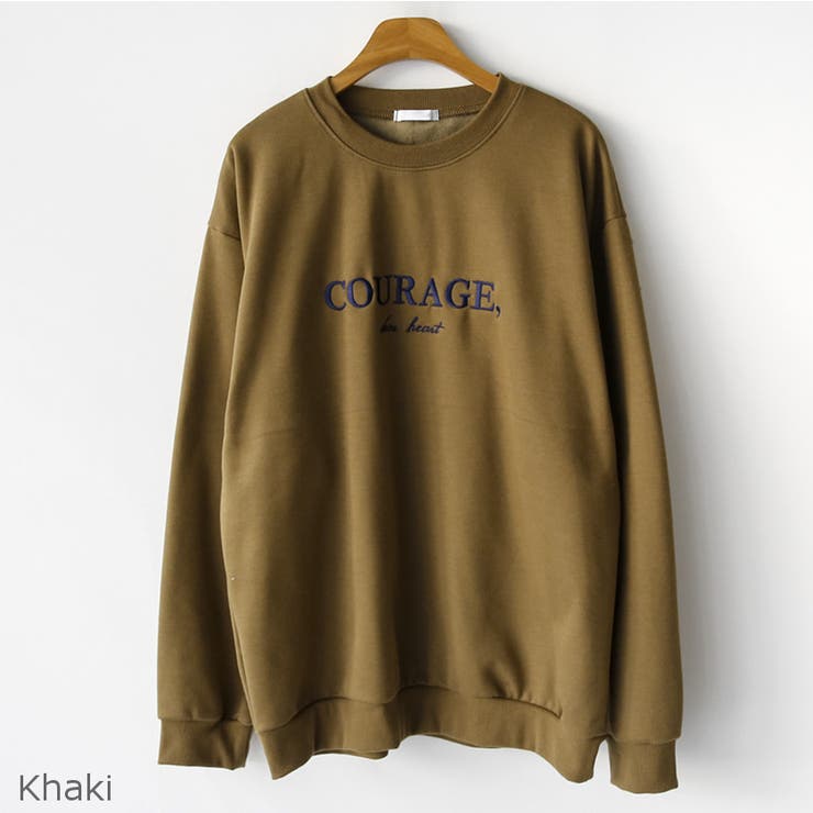 Khaki | COURAGE刺繍ロゴスウェット 裏起毛 英字 | PREMIUM K
