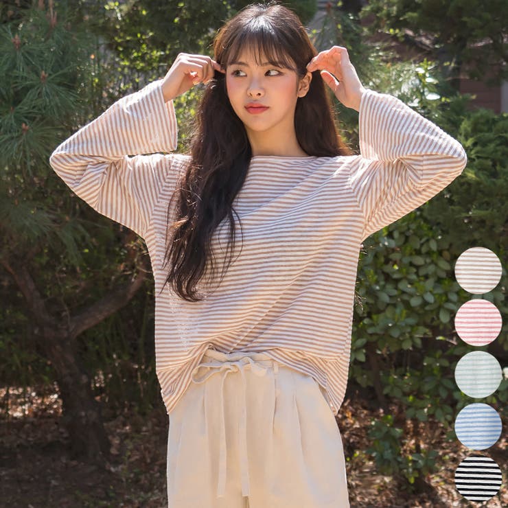 ストライプ music&ecology 速 ロングTシャツ ストライプ music&ecology 速 ロングTシャツ