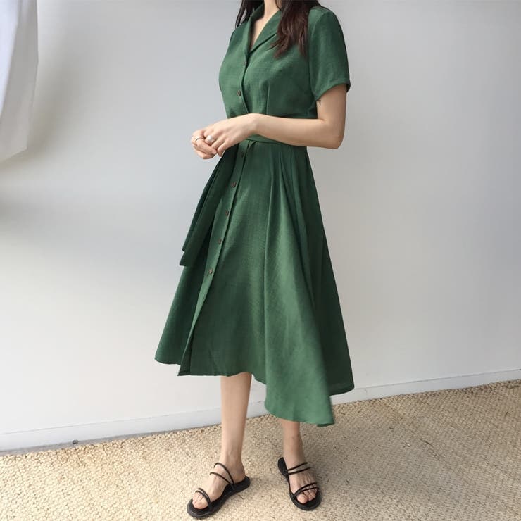 オープンカラーボタンワンピース リボンベルト ウエストマーク 品番 Ad Premium K プレミアムケー のレディースファッション通販 Shoplist ショップリスト