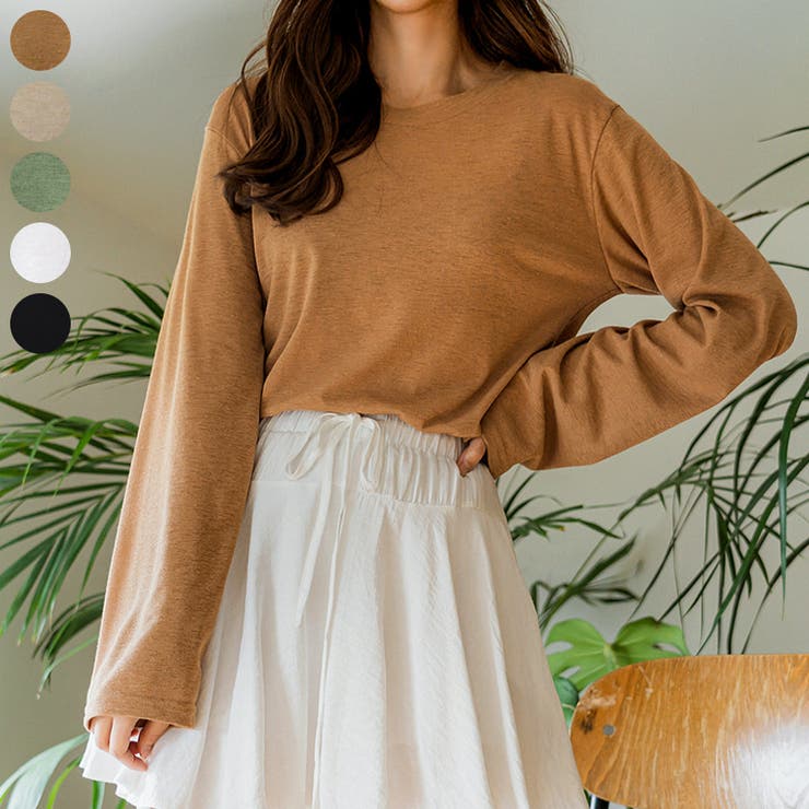 Camel | リネンミックスロングTシャツ 長袖 ドロップショルダー | PREMIUM K