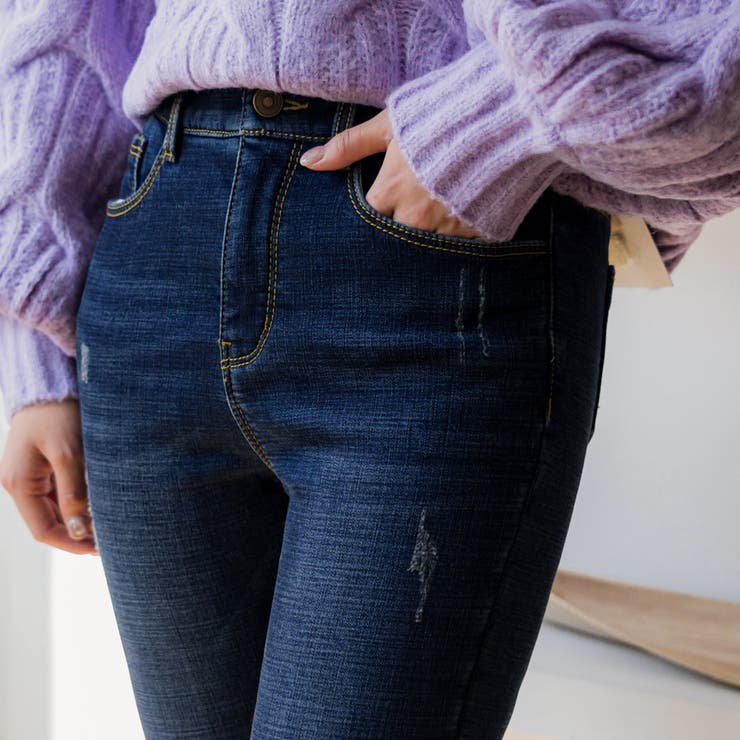 ふんわり裏起毛ブルーデニム ジーンズ スキニーパンツ | PREMIUM K | 詳細画像8 