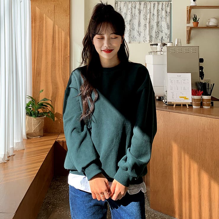 Tシャツ重ね着風トレーナー 裏起毛 スウェット[品番