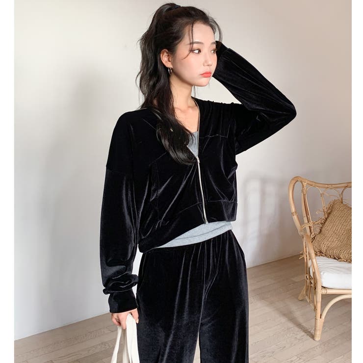 パーカーセットアップ　ベルベット ベルベットパーカーセット セットアップ 上下セット[品番