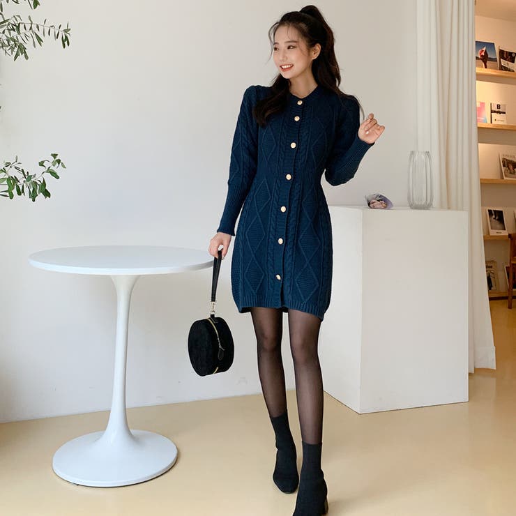 ダイヤ編みのニットワンピース ミニワンピース ニットワンピース | PREMIUM K | 詳細画像9 