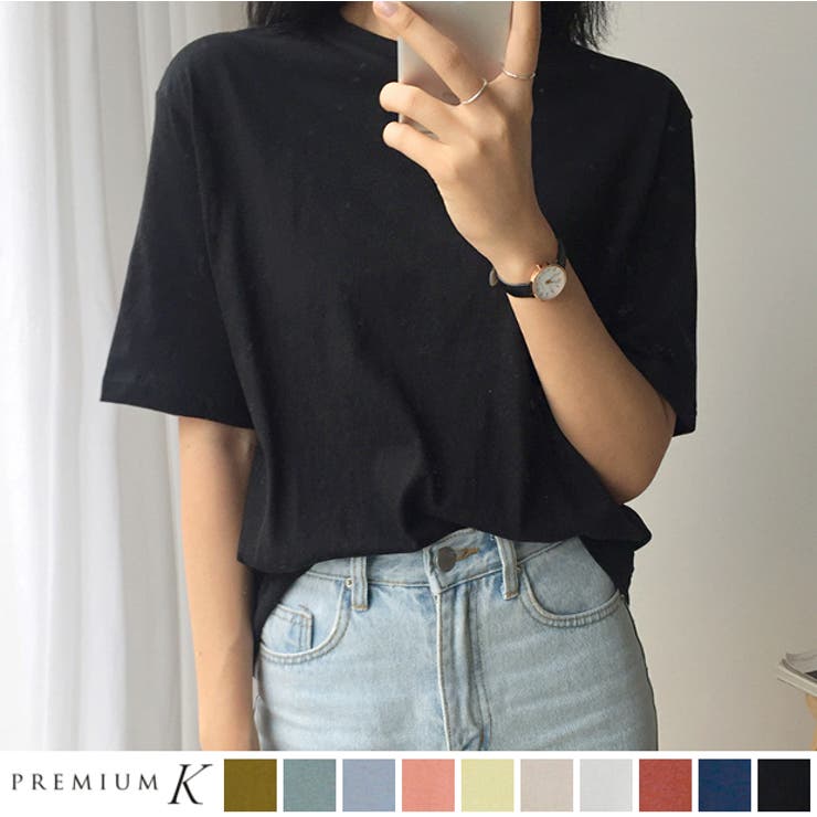 Black | 10カラーベーシックTシャツ 軽いドロップショルダー 半袖 | PREMIUM K